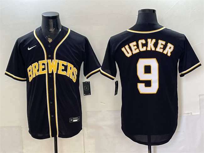Men's Milwaukee Brewers #9 Bob Uecker 2026 Fashion Replica Black Out Stitched Baseball Jersey